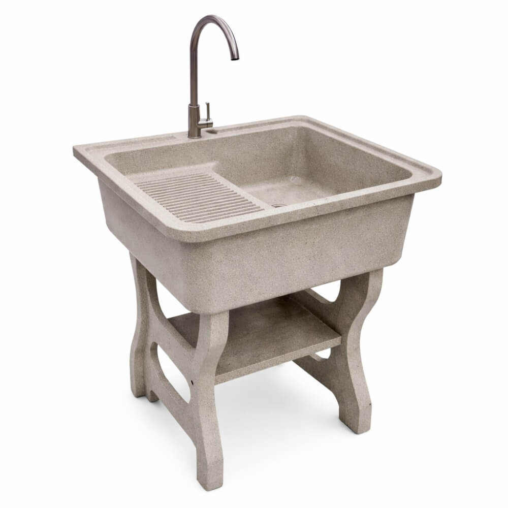 อ่างล้างจานขาตั้ง หินควอตซ์ 1 หลุม 1 ที่พัก DINOSAUR WASH TUB ขนาด 70X57X80ซม.สีออฟไวท์_0